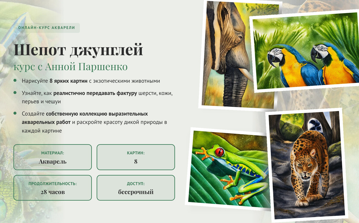 Онлайн-курс «Шепот джунглей» — Анна Паршенко, акварель